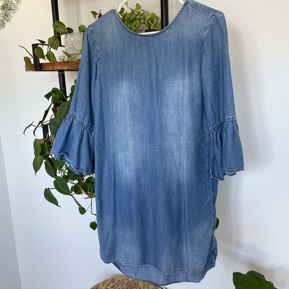 Cloth & Stone Dress Size PXXS Flutter Sleeve Denim Chambray Neck Tie